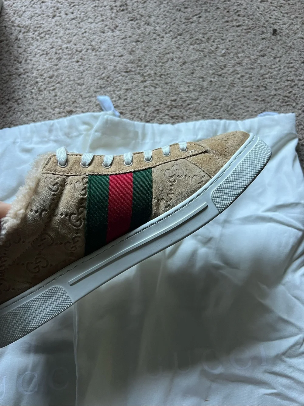 Gucci Tan GG Supreme Sneakers with Green-Red Web Stripe - Picture 16 of 16